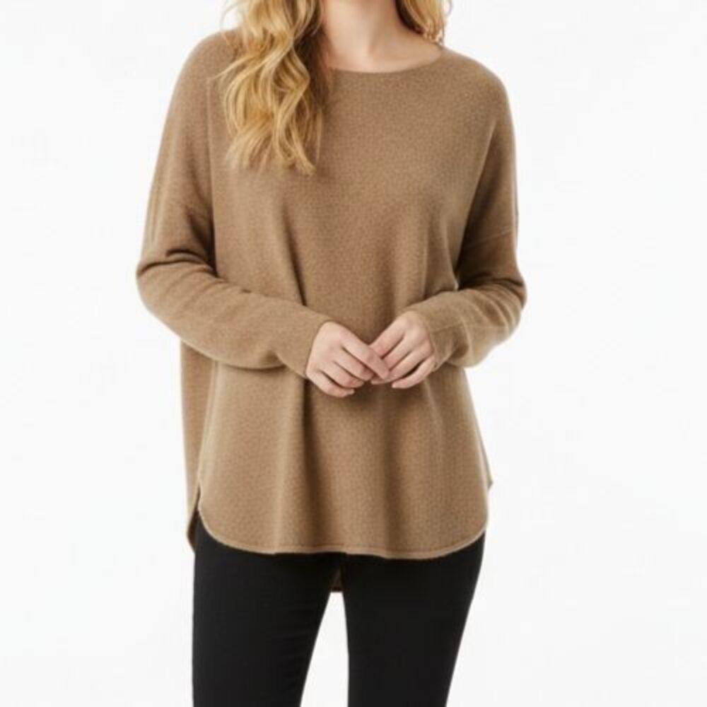 Charter Club Pure Cashmere Long Sleeve Shirt Tail Tunic Sweater Women Large Tan